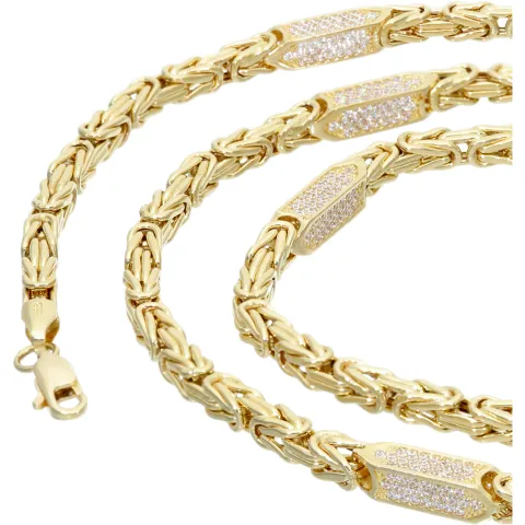 Bling-Bling Königskette mit Zirkoniabesatz aus 14K 585er Gold (Gelbgold) - ca. 60cm, 4,5 mm, 27g
