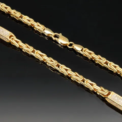 Bling-Bling Königskette mit Zirkoniabesatz aus 14K 585er Gold (Gelbgold) - ca. 60cm, 4,5 mm, 27g