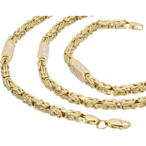 Bling-Bling Königskette mit Zirkoniabesatz aus 14K 585er Gold (Gelbgold) - ca. 65cm, 4,5 mm, 28,1g