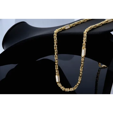 Bling-Bling Königskette mit Zirkoniabesatz aus 14K 585er Gold (Gelbgold) - ca. 65cm, 4,5 mm, 28,1g