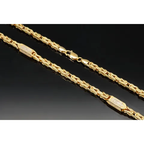 Bling-Bling Königskette mit Zirkoniabesatz aus 14K 585er Gold (Gelbgold) - ca. 65cm, 4,5 mm, 28,1g