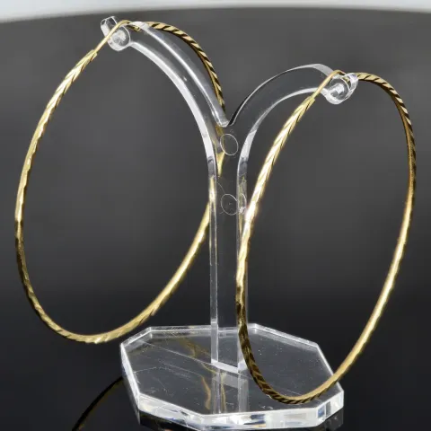 Elegante XL Creolen / Hoops mit diagonalem Muster in 585er 14K Gold (Gelbgold)