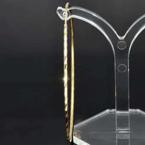Elegante XL Creolen / Hoops mit diagonalem Muster in 585er 14K Gold (Gelbgold)