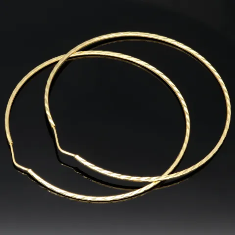 Elegante XL Creolen / Hoops mit diagonalem Muster in 585er 14K Gold (Gelbgold)