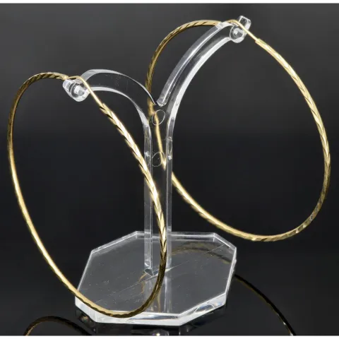 Elegante XL Creolen / Hoops mit diagonalem Muster in 585er 14K Gold (Gelbgold)