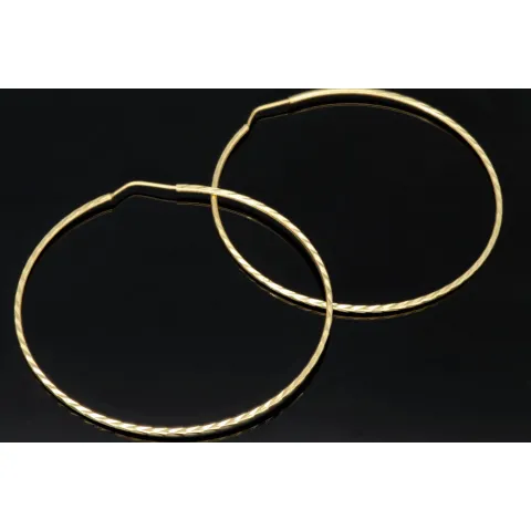 Elegante XL Creolen / Hoops mit diagonalem Muster in 585er 14K Gold (Gelbgold)