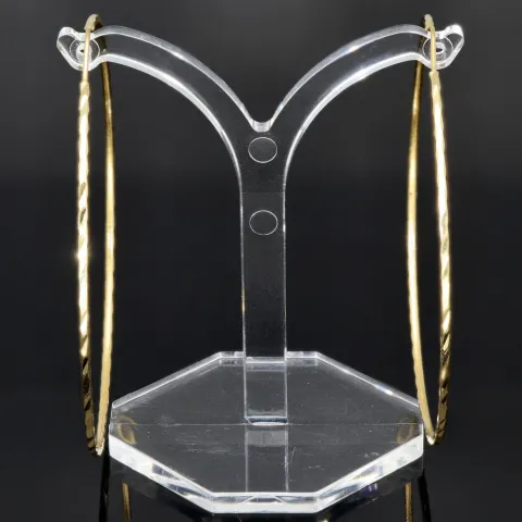 Elegante XL Creolen / Hoops mit diagonalem Muster in 585er 14K Gold (Gelbgold)