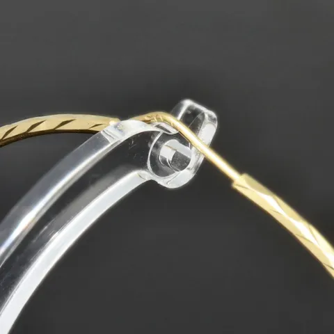 Elegante XL Creolen / Hoops mit diagonalem Muster in 585er 14K Gold (Gelbgold)