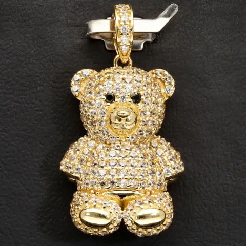 Teddy Bär-Anhänger aus 14K 585 Gelbgold mit glitzernden Zirkonia besetzt
