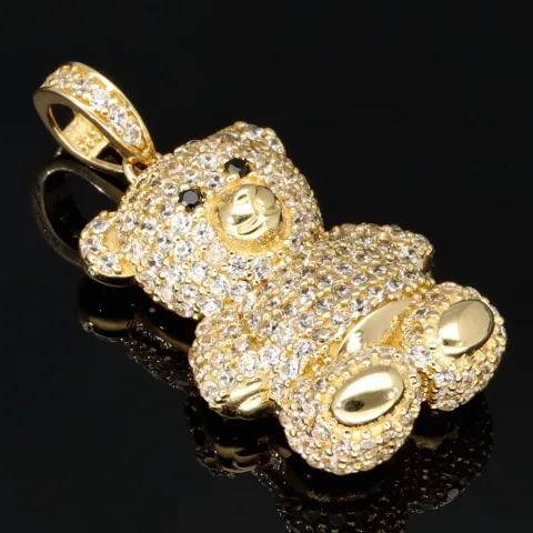 Teddy Bär-Anhänger aus 14K 585 Gelbgold mit glitzernden Zirkonia besetzt