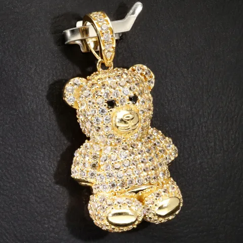 Teddy Bär-Anhänger aus 14K 585 Gelbgold mit glitzernden Zirkonia besetzt