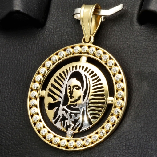Heilige Maria - Hochwertig produzierter Anhänger aus Bicolor 585er 14 Karat Gold (Gelbgold und Weißgold)