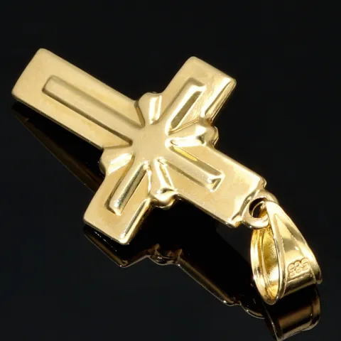 Jesus Christus Kreuzanhänger aus funkelndem Bicolor Gold - (Gelbgold und Weißgold)