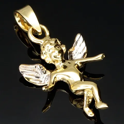 Engel-Anhänger aus glänzendem 14k (585) Bicolor Gold (Gelbgold und Weißgold)