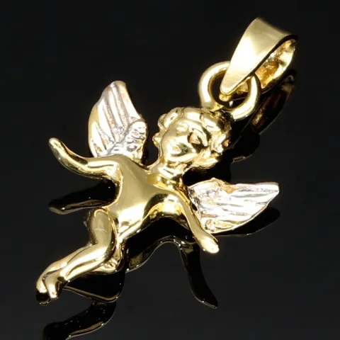 Engel-Anhänger aus glänzendem 14k (585) Bicolor Gold (Gelbgold und Weißgold)