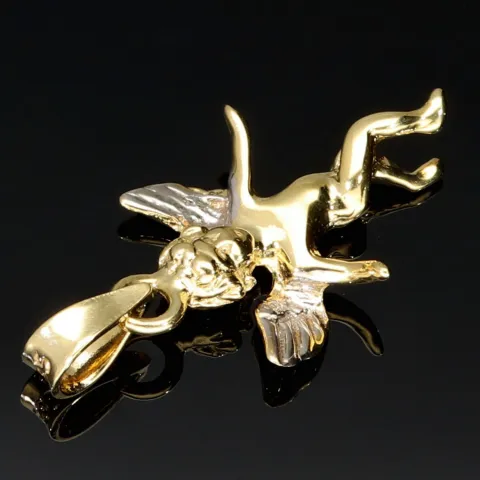Engel-Anhänger aus glänzendem 14k (585) Bicolor Gold (Gelbgold und Weißgold)