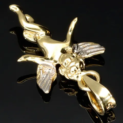 Engel-Anhänger aus glänzendem 14k (585) Bicolor Gold (Gelbgold und Weißgold)