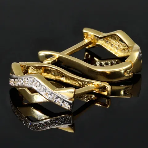 Edle Ohrringe aus Bicolor 585er 14K Gold mit glänzendem Zirkoniabesatz mit englischem Verschluss (Weißgold und Gelbgold)