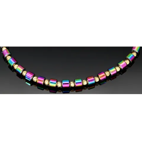 Stylisches Kugel Zug-Armband mit 25 edlen Goldperlen aus hochwertigem 585 14K und bunten, glänzenden Beads mit Flip Flop Effekt - längenverstellbar von 17cm -25cm