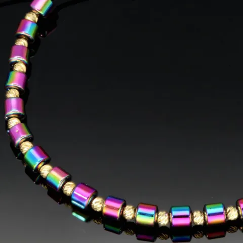 Stylisches Kugel Zug-Armband mit 25 edlen Goldperlen aus hochwertigem 585 14K und bunten, glänzenden Beads mit Flip Flop Effekt - längenverstellbar von 17cm -25cm