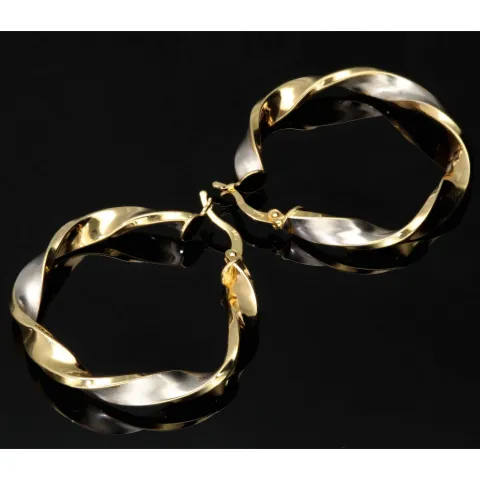 Noble Ohrringe / Creolen in trendigem Twist-Design aus edlem 585 / 14K Bicolor Gold (Gelbgold und Weißgold)