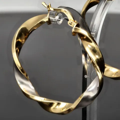 Noble Ohrringe / Creolen in trendigem Twist-Design aus edlem 585 / 14K Bicolor Gold (Gelbgold und Weißgold)