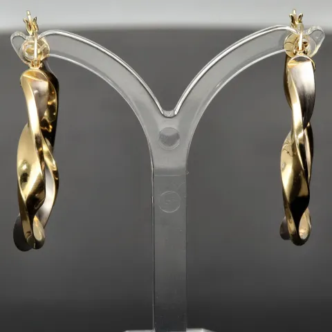Noble Ohrringe / Creolen in trendigem Twist-Design aus edlem 585 / 14K Bicolor Gold (Gelbgold und Weißgold)