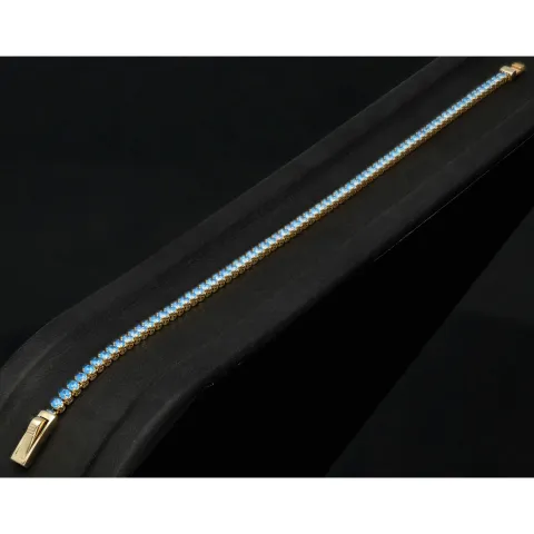 Trendiges Tennisarmband mit funkelnd, blauen Zirkoniasteinen aus 585 14K Gold in (ca. 16,5 cm Länge)