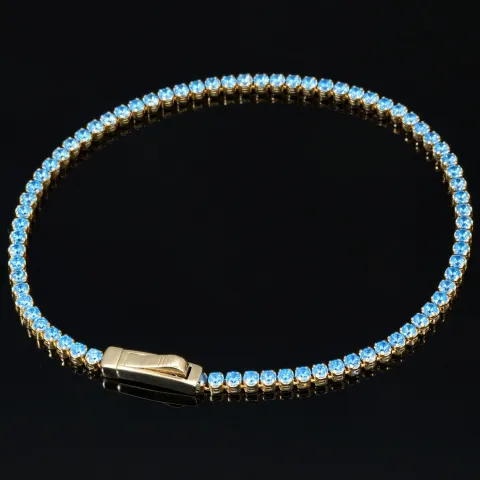 Trendiges Tennisarmband mit funkelnd, blauen Zirkoniasteinen aus 585 14K Gold in (ca. 16,5 cm Länge)