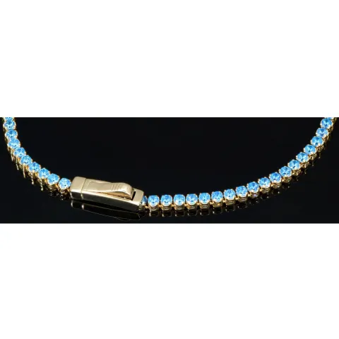 Trendiges Tennisarmband mit funkelnd, blauen Zirkoniasteinen aus 585 14K Gold in (ca. 16,5 cm Länge)