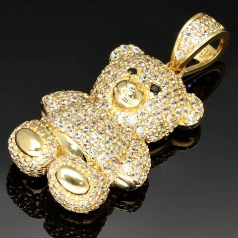 Glitzernder Teddy Bär-Anhänger aus 14K 585 Gelbgold mit Zirkonia besetzt