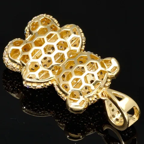 Glitzernder Teddy Bär-Anhänger aus 14K 585 Gelbgold mit Zirkonia besetzt