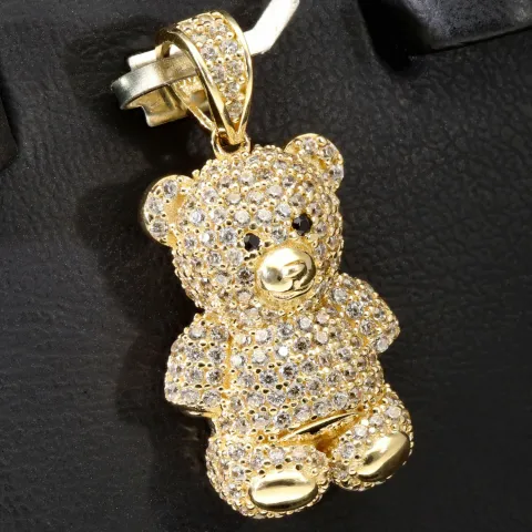 Glitzernder Teddy Bär-Anhänger aus 14K 585 Gelbgold mit Zirkonia besetzt