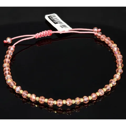 Trendiges, längenverstellbares Kugel Zug-Armband mit Goldperlen in 585 14K und funkelnden, transparenten, rosa Beads zum Schnäppchenpreis