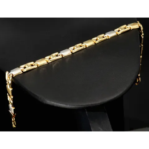 Bicolor Gold-Armband aus exquisitem 14K 585 Gelbgold und Weißgold (ca. 21 cm Länge, 6mm Breite) mit halb poliert und halb mattiertem Design