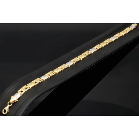Bicolor Gold-Armband aus exquisitem 14K 585 Gelbgold und Weißgold (ca. 21 cm Länge, 6mm Breite) mit halb poliert und halb mattiertem Design