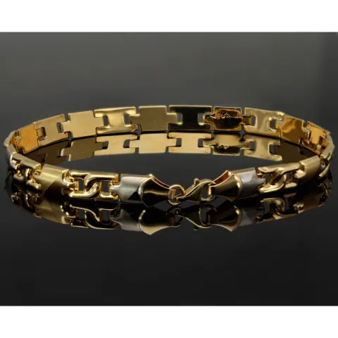 Bicolor Gold-Armband aus exquisitem 14K 585 Gelbgold und Weißgold (ca. 21 cm Länge, 6mm Breite) mit halb poliert und halb mattiertem Design