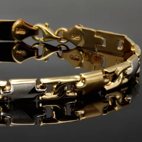 Bicolor Gold-Armband aus exquisitem 14K 585 Gelbgold und Weißgold (ca. 21 cm Länge, 6mm Breite) mit halb poliert und halb mattiertem Design