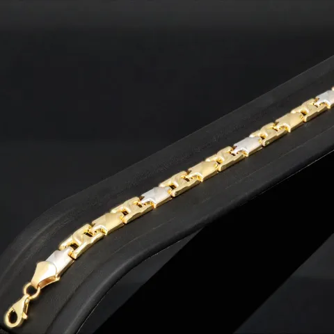 Bicolor Gold-Armband aus exquisitem 14K 585 Gelbgold und Weißgold (ca. 21 cm Länge, 6mm Breite) mit halb poliert und halb mattiertem Design