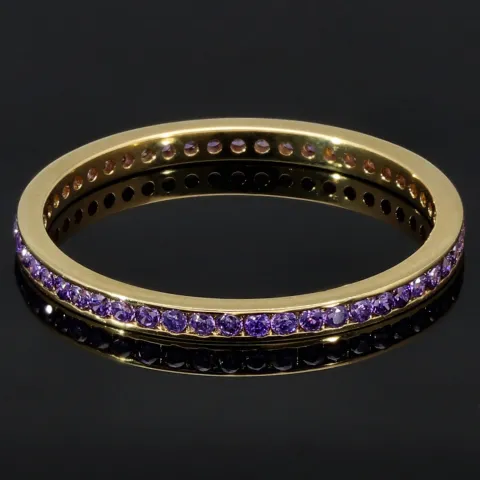 Memory-Zirkoniaring 585 14 Karat Gold-Ring aus Gelbgold mit leuchtenden, dunkel-lila Zirkonia bestückt Ringgröße ca. 53