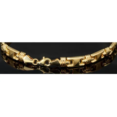 Gold-Armband aus wertvollem 14K 585er Gelbgold (ca. 21 cm Länge und 6mm Breite) mit halb poliertem und halb mattiertem Design