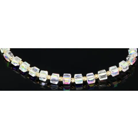 Stylisches Kugel Zug-Armband mit Goldperlen in 585 14K und glitzernden, transparenten Beads (längenverstellbar ca. 17cm - 23cm)