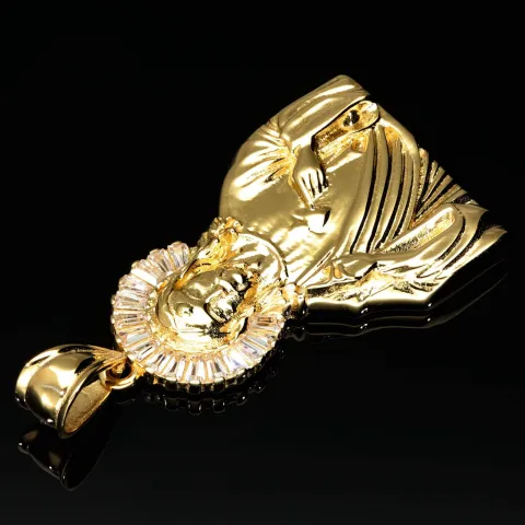 Jesus Christus-Anhänger aus edlem 14k / 585 Gold (Gelbgold) mit glitzernden Zirkonia