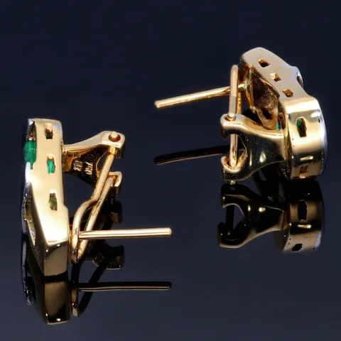 Handgearbeitete bicolor Smaragd-Ohrringe in modernem Design aus 750er (18k) Gold