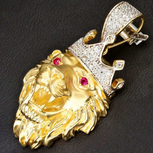 Prunkvoller Löwenkopf - Anhänger aus edlem 585 14K Gold mit funkelndem Zirkoniabesatz (ca. 10,1g)