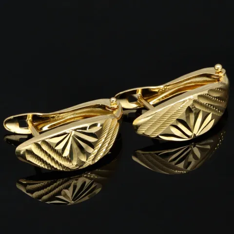 Gold-Ohrringe mit stilvollem Dekor englischem Verschluss aus hochwertigem 14K 585 Gelbgold