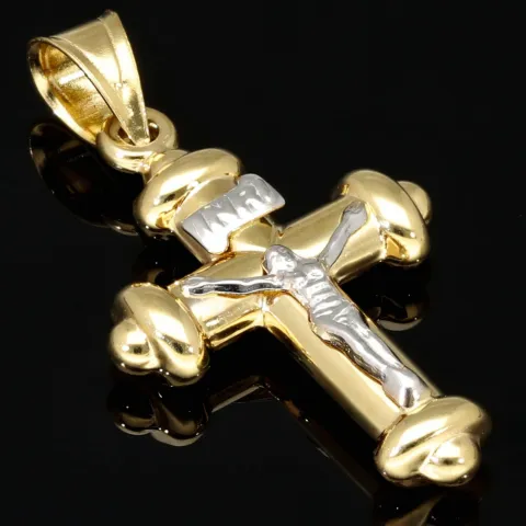 Feiner Jesus-Christus-Kreuz-Anhänger aus 14k 585 Gold Bicolor (Gelbgold und Weißgold)