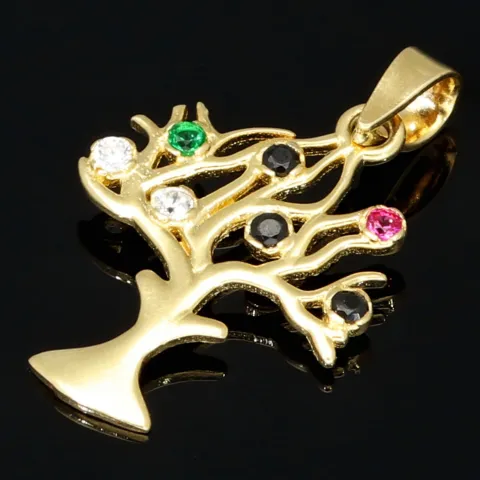 Baum des Lebens - Anhänger mit bunten Zirkoniasteinen aus Gold (14K 585 Gelbgold)