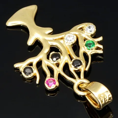 Baum des Lebens - Anhänger mit bunten Zirkoniasteinen aus Gold (14K 585 Gelbgold)