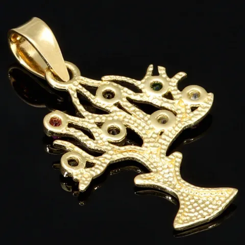 Baum des Lebens - Anhänger mit bunten Zirkoniasteinen aus Gold (14K 585 Gelbgold)